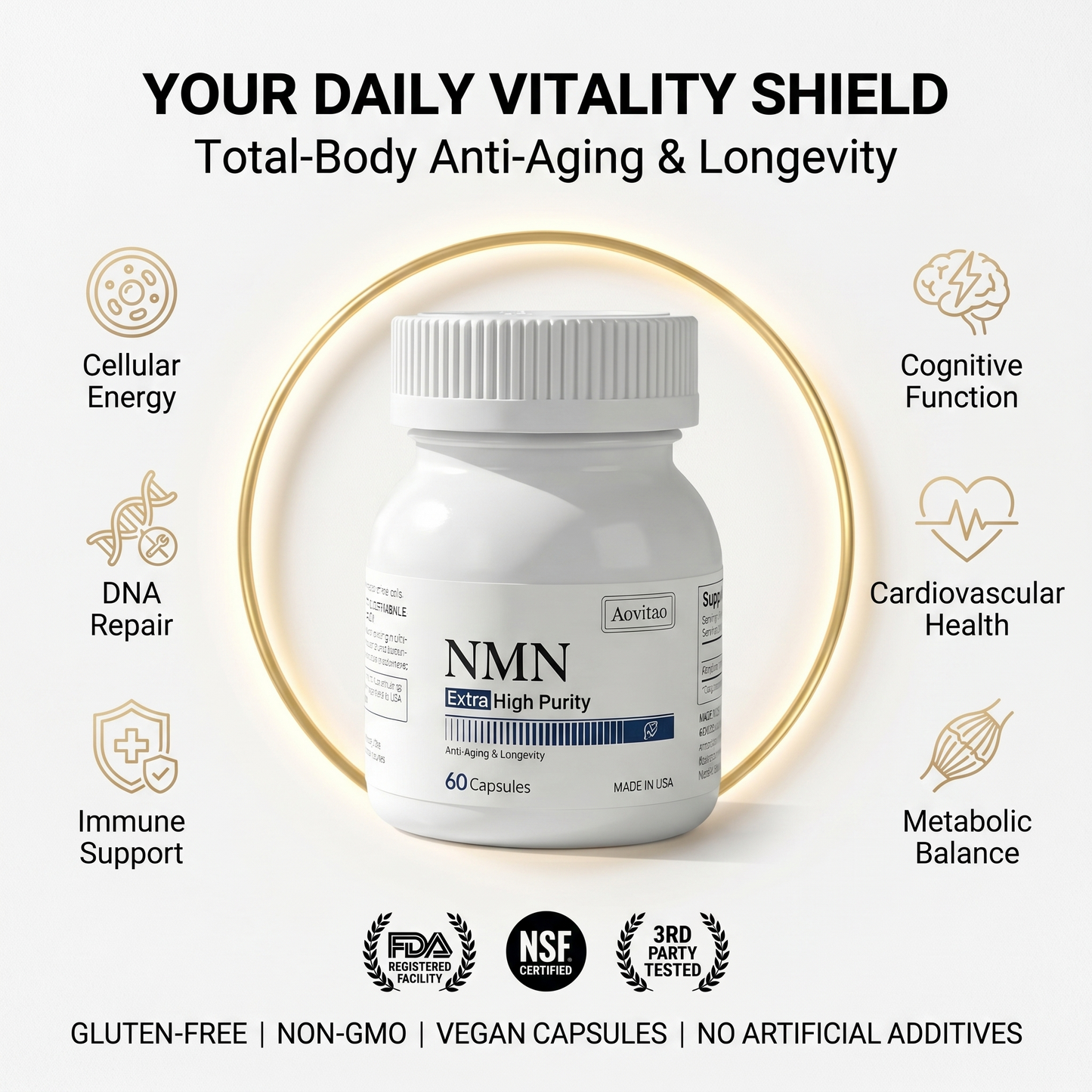NMN 500mg | High Purity Formula | Dietary Ingredient for Daily Wellness Support