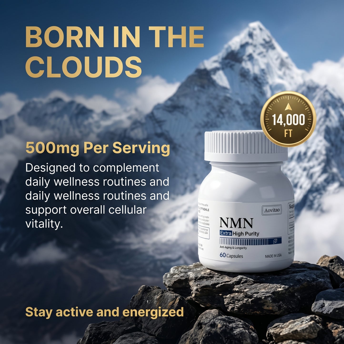 NMN 500mg | High Purity Formula | Dietary Ingredient for Daily Wellness Support